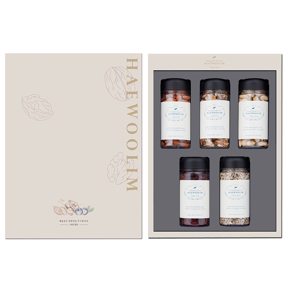 [해울림] 나눔 견과 선물세트 6호/아몬드 200g / 호두 110g / 해바라기씨 200g / 크랜베리 180g / 피스타치오 170g