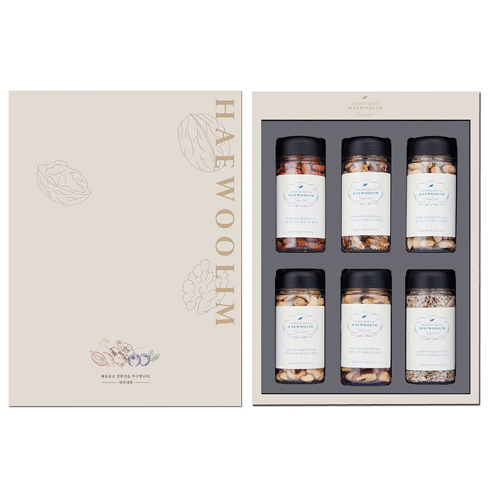 [해울림] 나눔 견과 선물세트 9호/아몬드 200g / 호두 110g / 해바라기씨 200g / 브라질너트 200g / 피스타치오 170g / 구운캐슈넛 200g