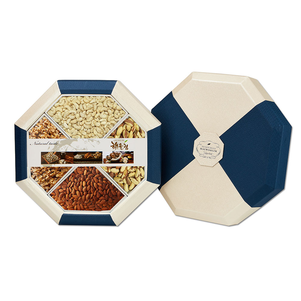 [해울림] 견과세트 팔각한지함 3호/아몬드 420g / 호 두 280g / 구운캐슈넛 350g / 브라질너트 350g