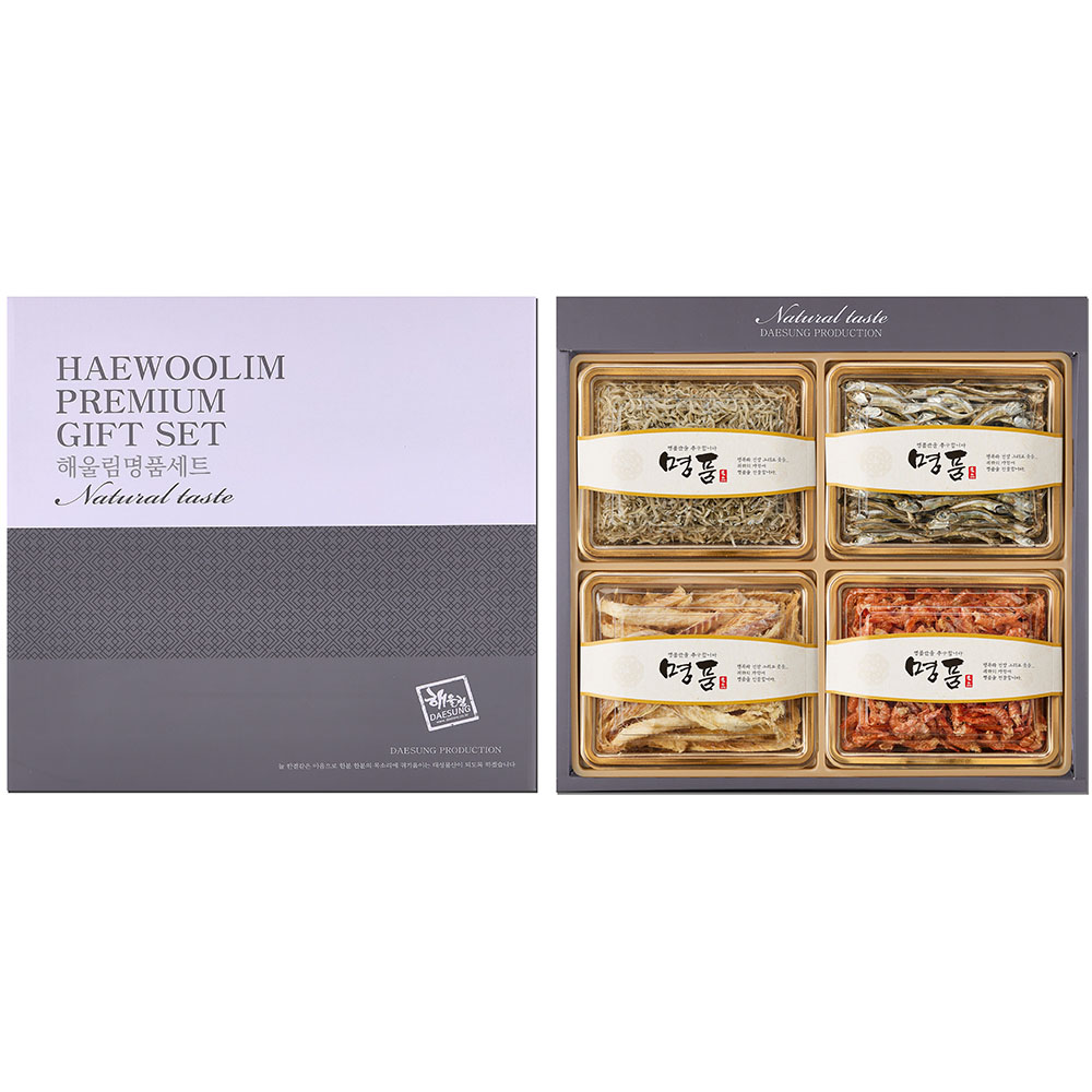 [해울림] 특별한 멸치 선물세트 2호/세멸(볶음용멸치) 140g / 중멸(조림용멸치) 110g / 황태채 70g / 꽃새우 70g