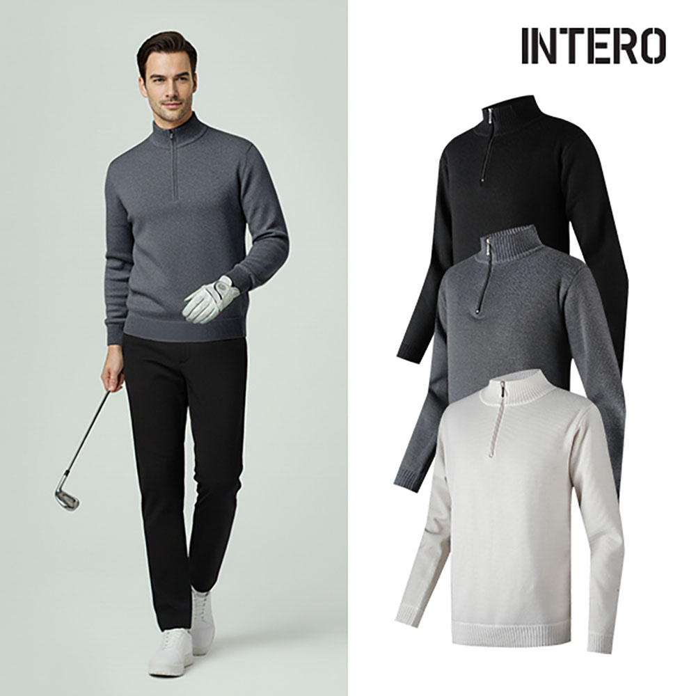 인테로 골프웨어 남성 가을/겨울 반집업 기모 니트 _ XWMC