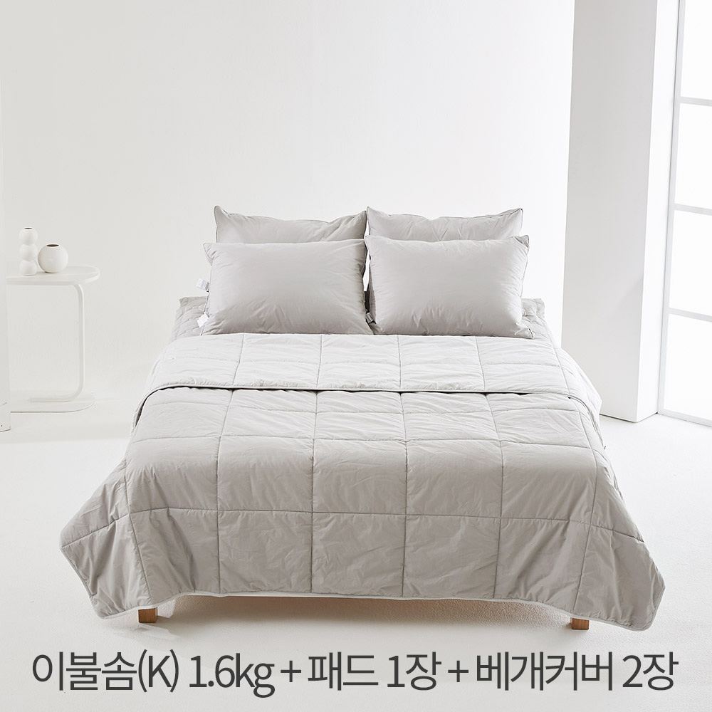 (홈쇼핑히트상품) [라뽐므] 사계절용 투월런 40수 100% 호주산 천연양모 이불솜(K) 1.6kg + 패드 1장 + 베개커버 2장