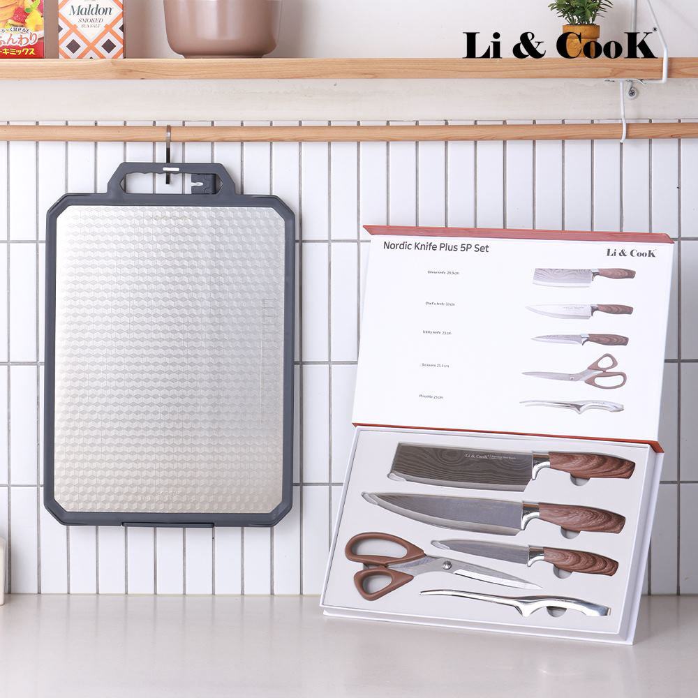 [리앤쿡] 스탠딩 더블 커팅보드 스텐316+노르딕 나이프플러스 5종