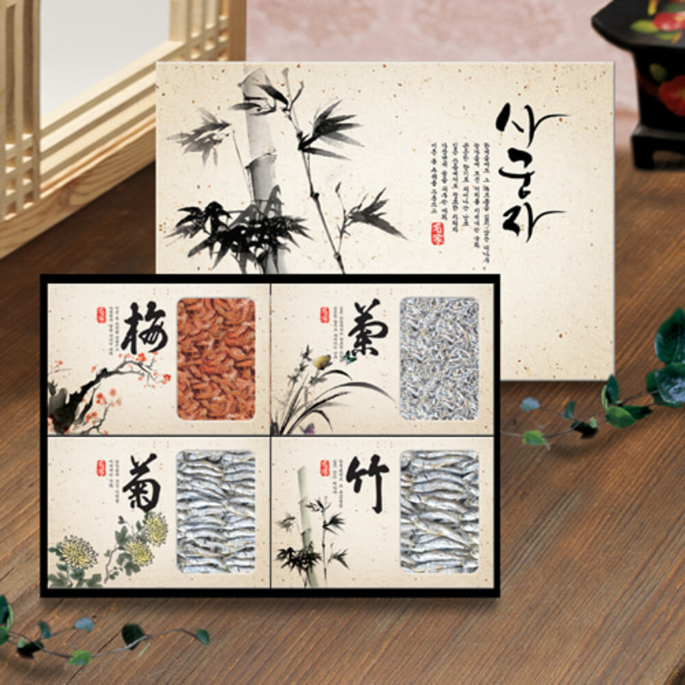 [어부촌] 사군자 은빛멸치,새우 1호/부직포가방