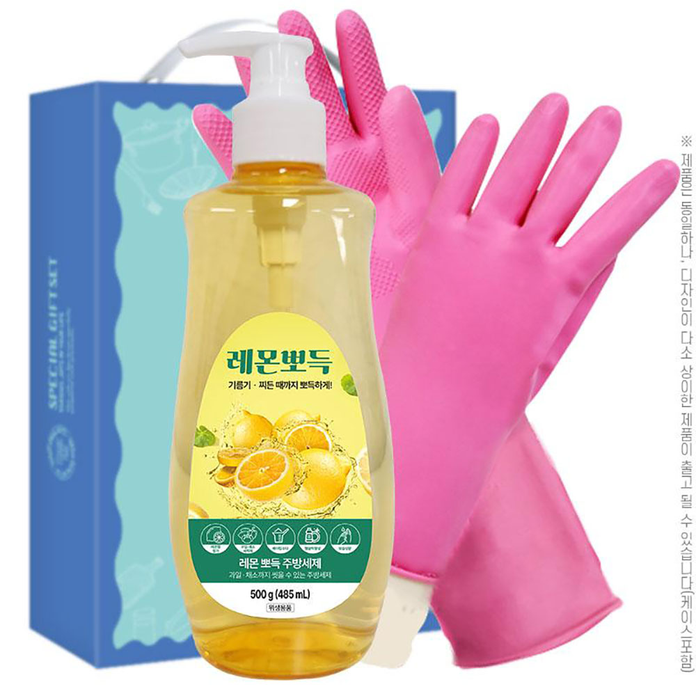 탑셰프 레몬뽀득주방세제500펌프 고무장갑32cm(2종)