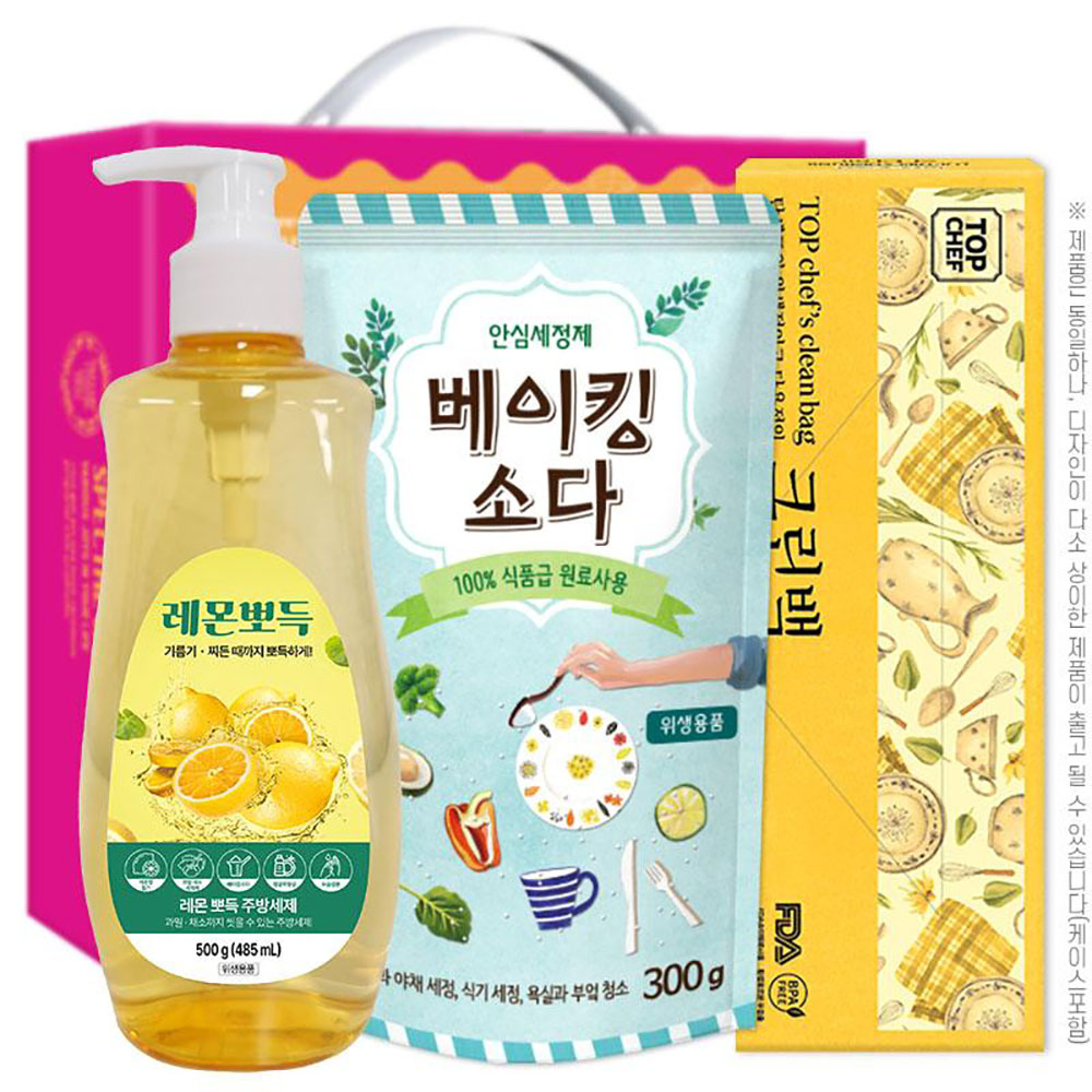 탑셰프 레몬뽀득주방세제500펌프 베이킹소다300리필 크린백(3종)