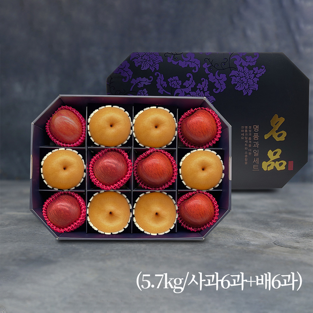 [노블] 팔각 2종혼합 프리미엄 선물세트 (5.7kg/사과6과+배6과)