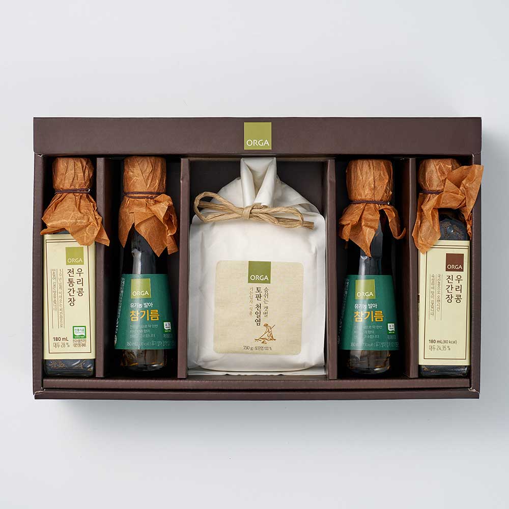 (백화점판매상품) ORGA 올가 참기름(유기) 간장 토판천일염 선물세트