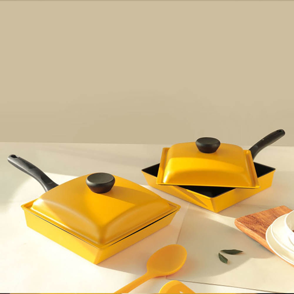 주물 냄비 사각 세라믹 가벼운 알루미늄 계란말이팬 옐로우