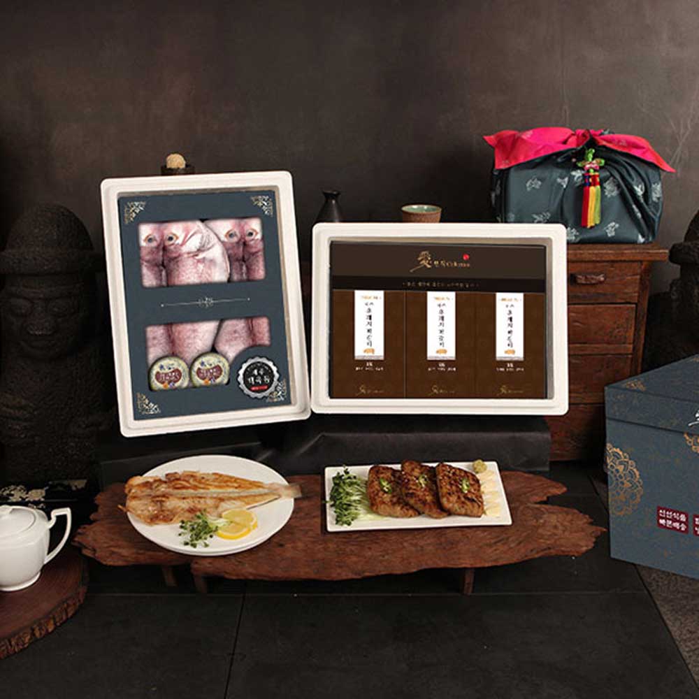 [제주애명작] 더블특선_프리미엄 백옥돔&흑돼지떡갈비 세트(900g,2미+1.35kg)