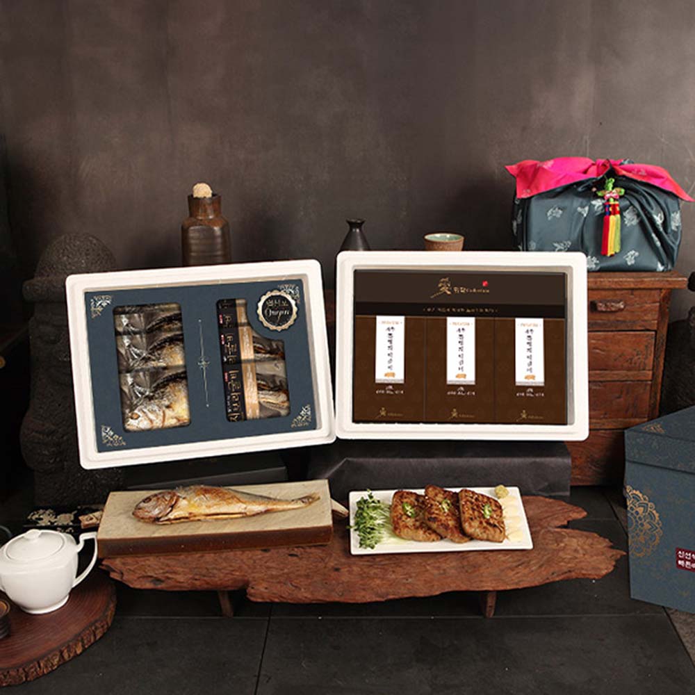 [고급한정식] 더블특선_제주흑돼지 떡갈비&법성포 찐보리굴비 1호(1.35kg+大4미)