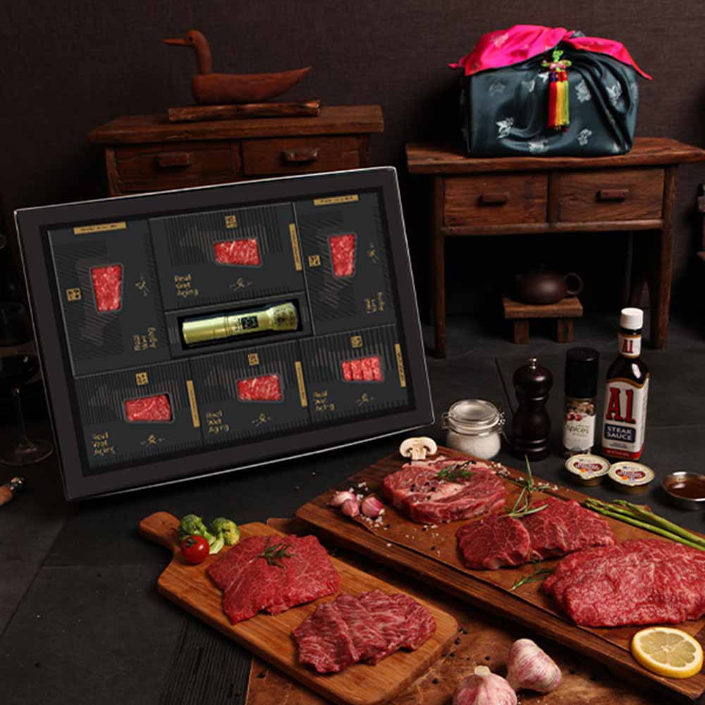 [한우애명작] 투뿔숙성 명품기획_로스4종 프리미엄(꽃꽃채채안삼,통후추소금)