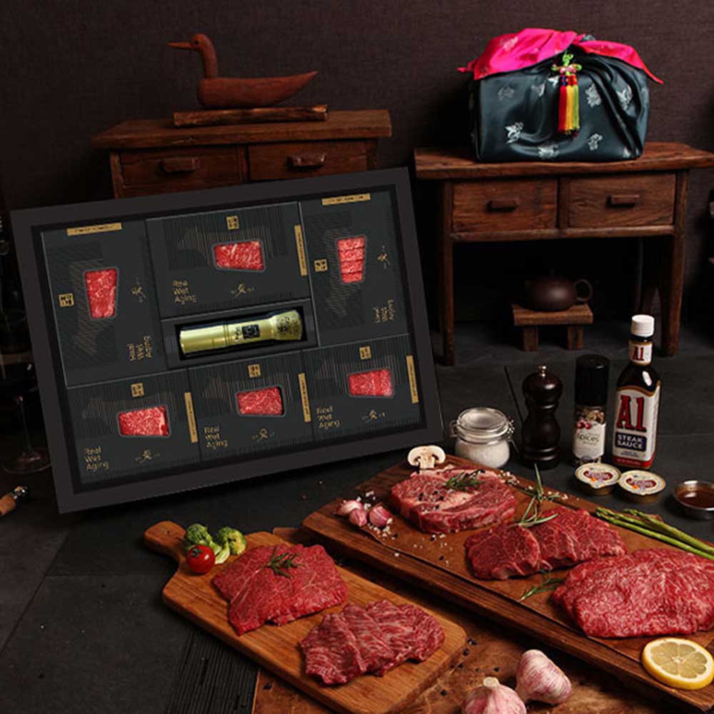 [한우애명작] 투뿔숙성 명품기획_로스&스테이크 6종 프리미엄(꽃,채,안,삼,보,특,통후추소금)