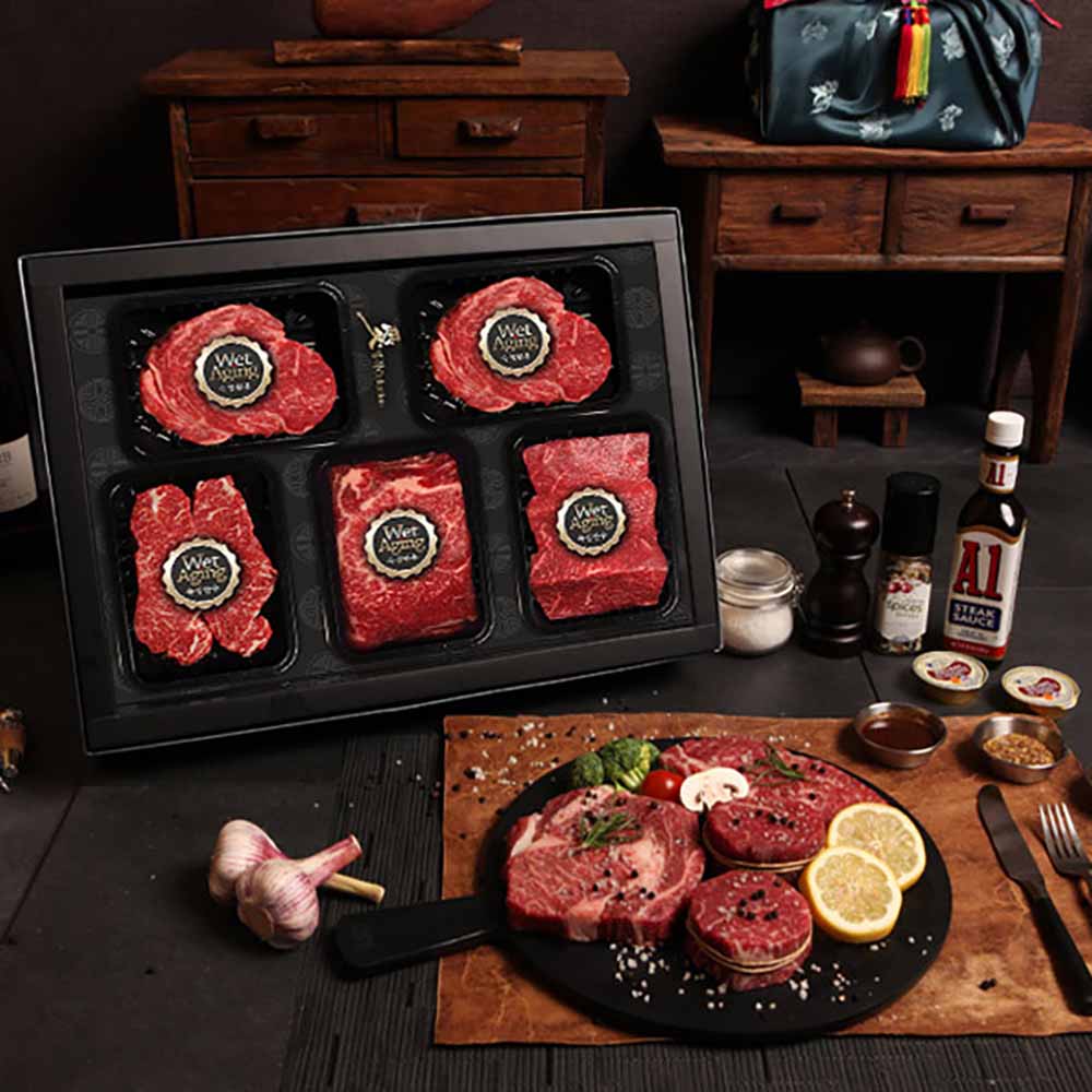 [한우애명작] 투뿔숙성 한정기획_구이&스테이크 4종 프리미엄(꽃꽃채특보)