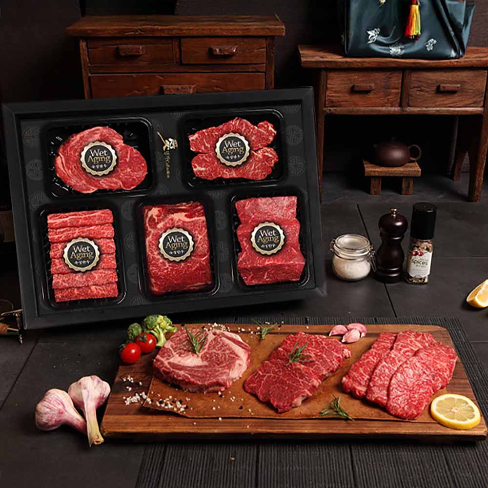 [한우애명작] 숙성한우 구이&스테이크 5종 프리미엄(꽃채삼특보)