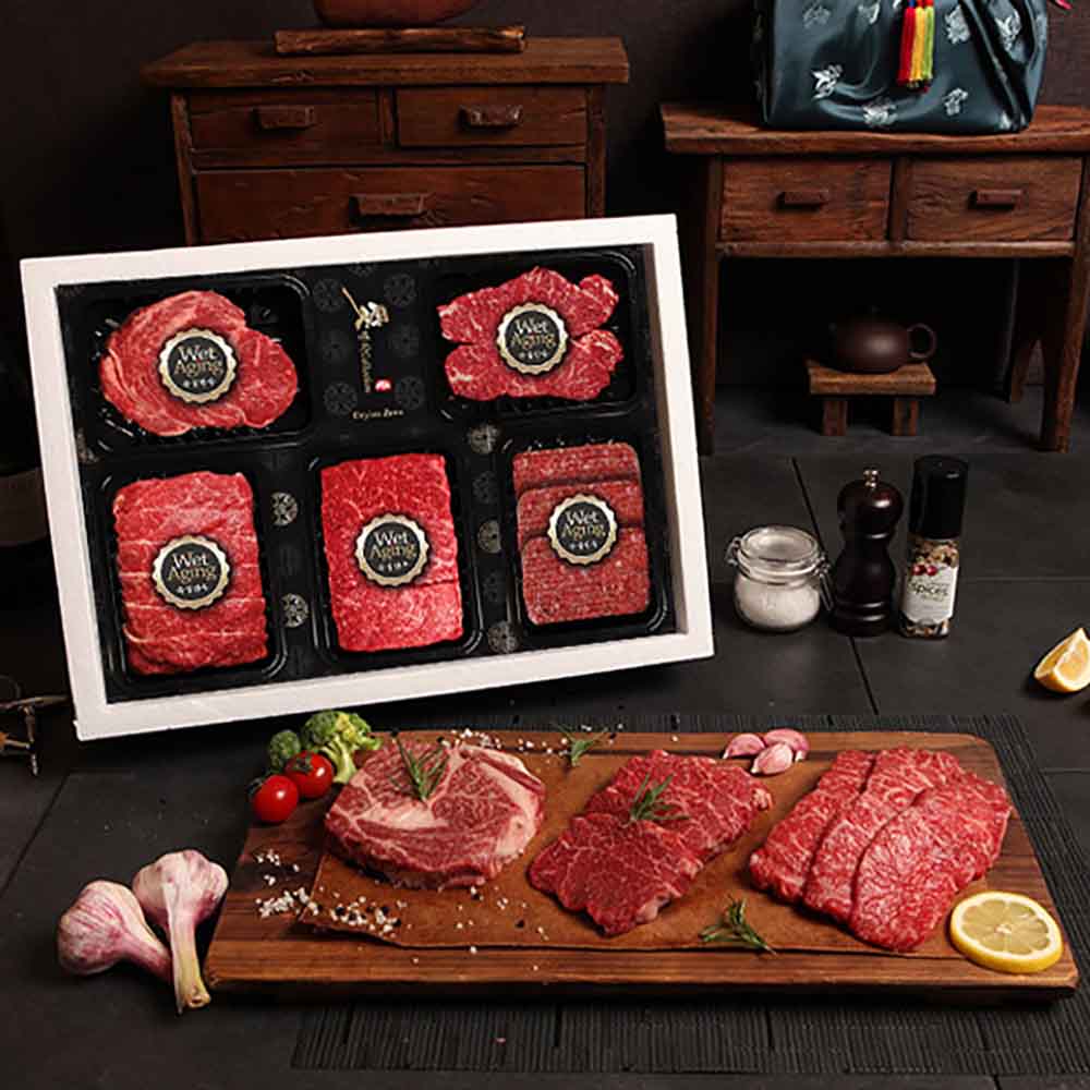 [한우애명작] 숙성한우 구이&정육 5종 한정스페셜 특호(꽃채불국떡3)