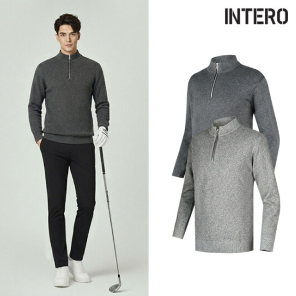 인테로 골프웨어 남성 가을/겨울 기모 반집업 니트 스웨터 _ IWMT