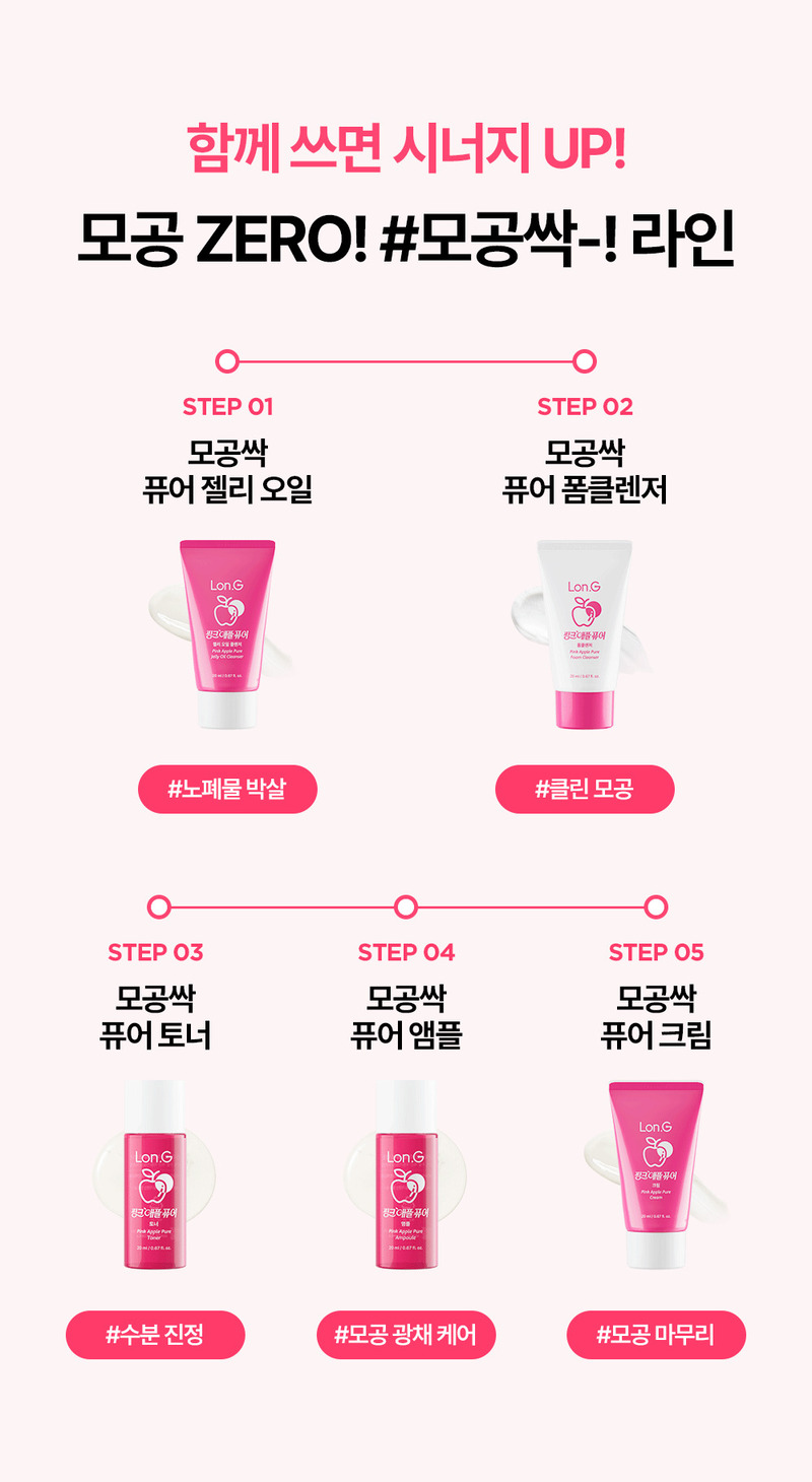 [Lonji] Pink Apple Pure Skincare 5-Step Kit (Travel Size) 20ml