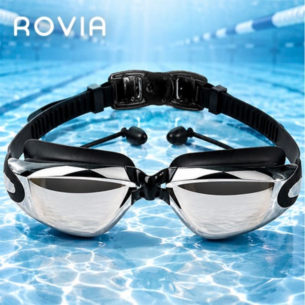 [ROVIA] Premium Mirror Swimming Goggles, Anti-fog UV Protection ROVA-0626 / Black Color