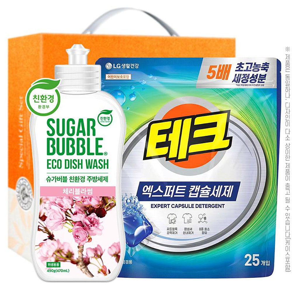 슈가버블 주방세제 490용기 테크 엑스퍼트 캡슐세제(25캡슐)(2종)
