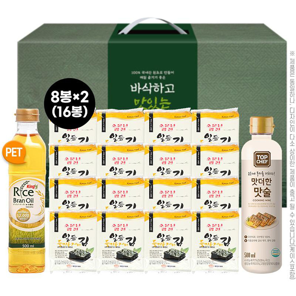 소문난광천 일등 들기름 재래김 16봉 킹프리미엄 현미유 500ml 탑셰프 맛술(3종)