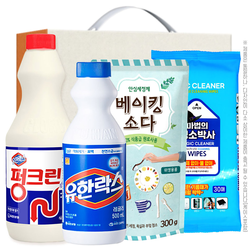 청소를부탁해4종3호(유한락스펑크린,유한락스,탑셰프베이킹소다,청소박사중형30매)