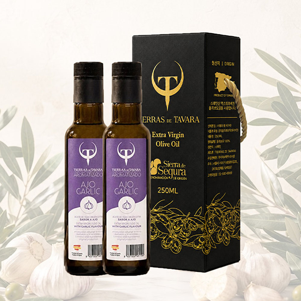 [TIERRAS DE TAVARA] 갈릭향 초저산도엑스트라버진 유기농올리브오일 2종세트(250ml*2병) / 케이스포함