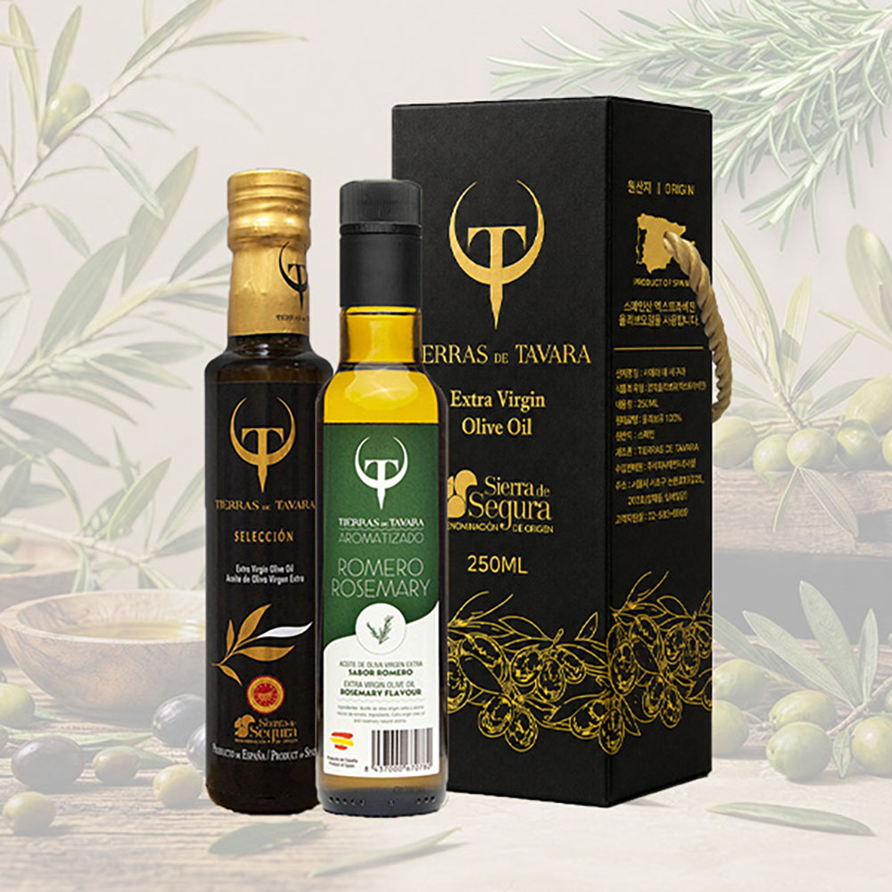 [TIERRAS DE TAVARA] 셀렉션+로즈마리향 초저산도엑스트라버진 유기농올리브오일 2종세트(250ml*2병) / 케이스포함