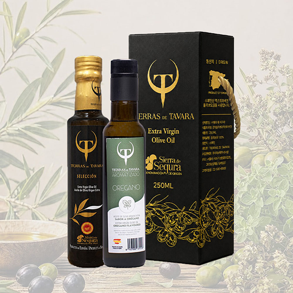 [TIERRAS DE TAVARA] 셀렉션+오레가노향 초저산도엑스트라버진 유기농올리브오일 2종세트(250ml*2병) / 케이스포함