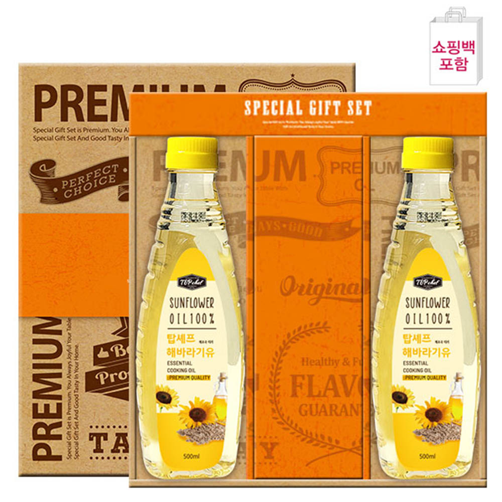 탑셰프 페트블랙해바라기유500ml 2P(2종)-상하/쇼핑백