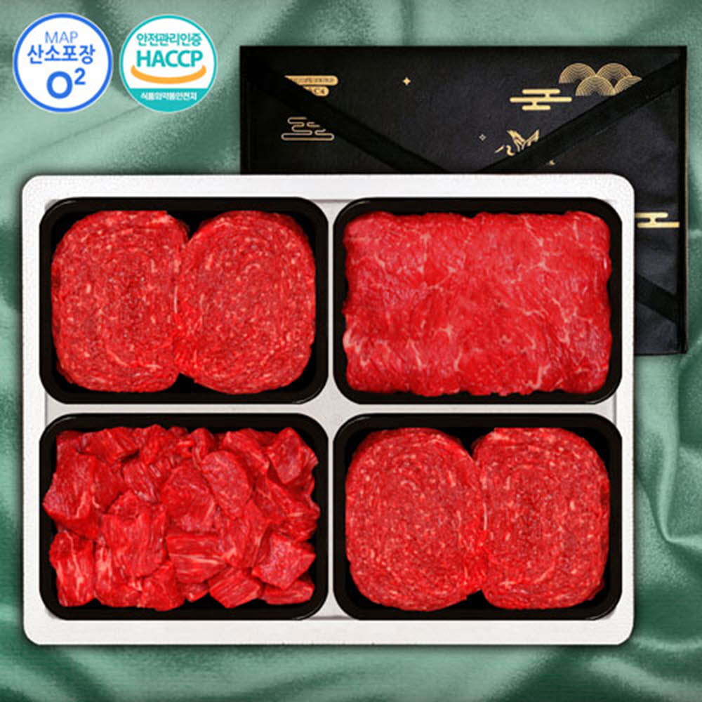 (냉장/산소포장)1등급횡성한우 프라임2호 1.6kg(불고기400g*2, 국거리400g, 산적400g)