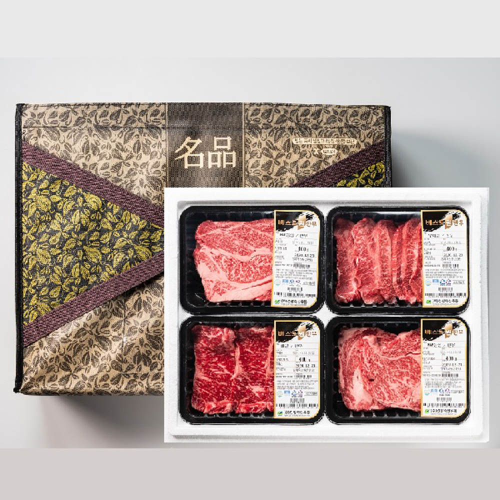 [건창한우] 1등급이상 암소한우 특선 1호 등심+등심+채끝+부채살 / 각 400g / 총 1.6kg