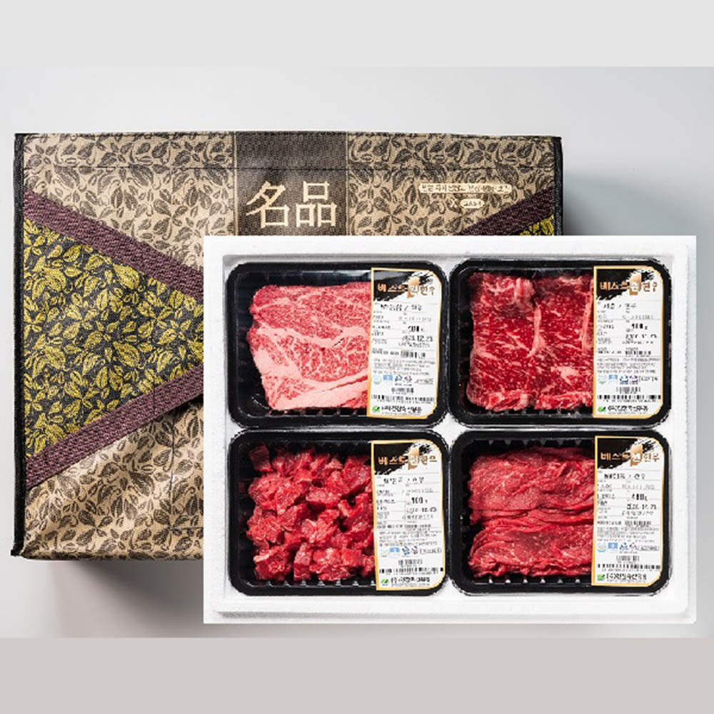 [건창한우] 1등급이상 암소한우 특선 3호 등심+채끝+불고기+국거리 / 각 400g / 총 1.6kg