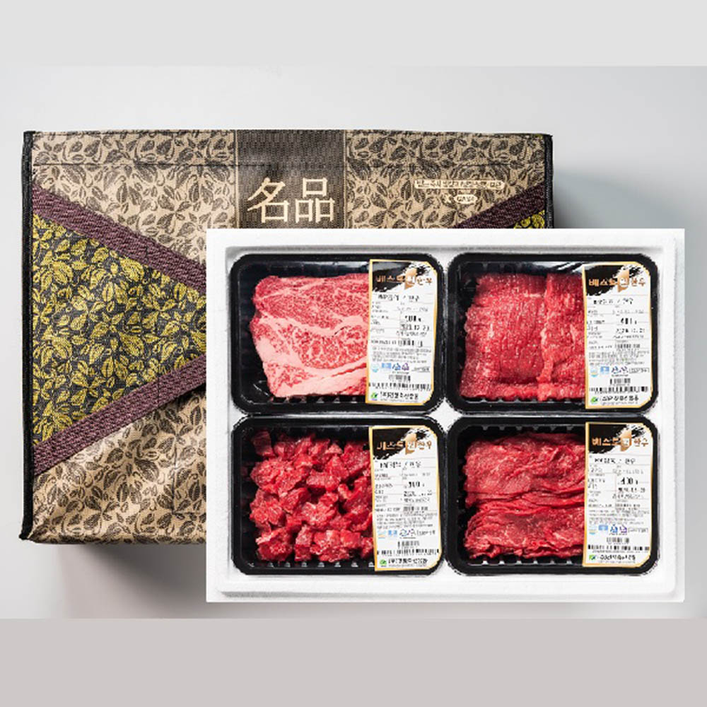 [건창한우] 1등급이상 암소한우 특선 4호 등심+불고기+국거리+산적 / 각 400g / 총 1.6kg