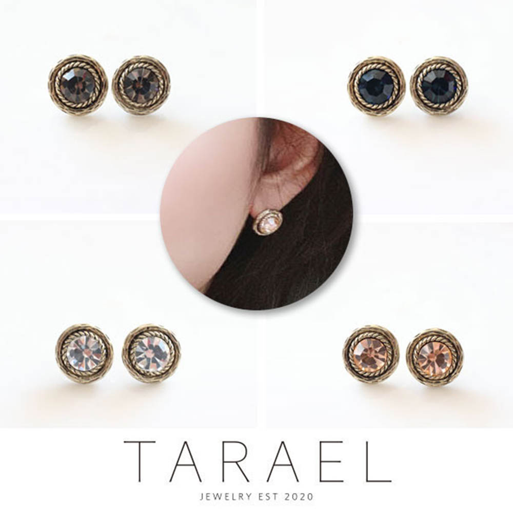 [타라엘] 로코코 빈티지 큐빅 단추 귀걸이 (하드케이스포장)