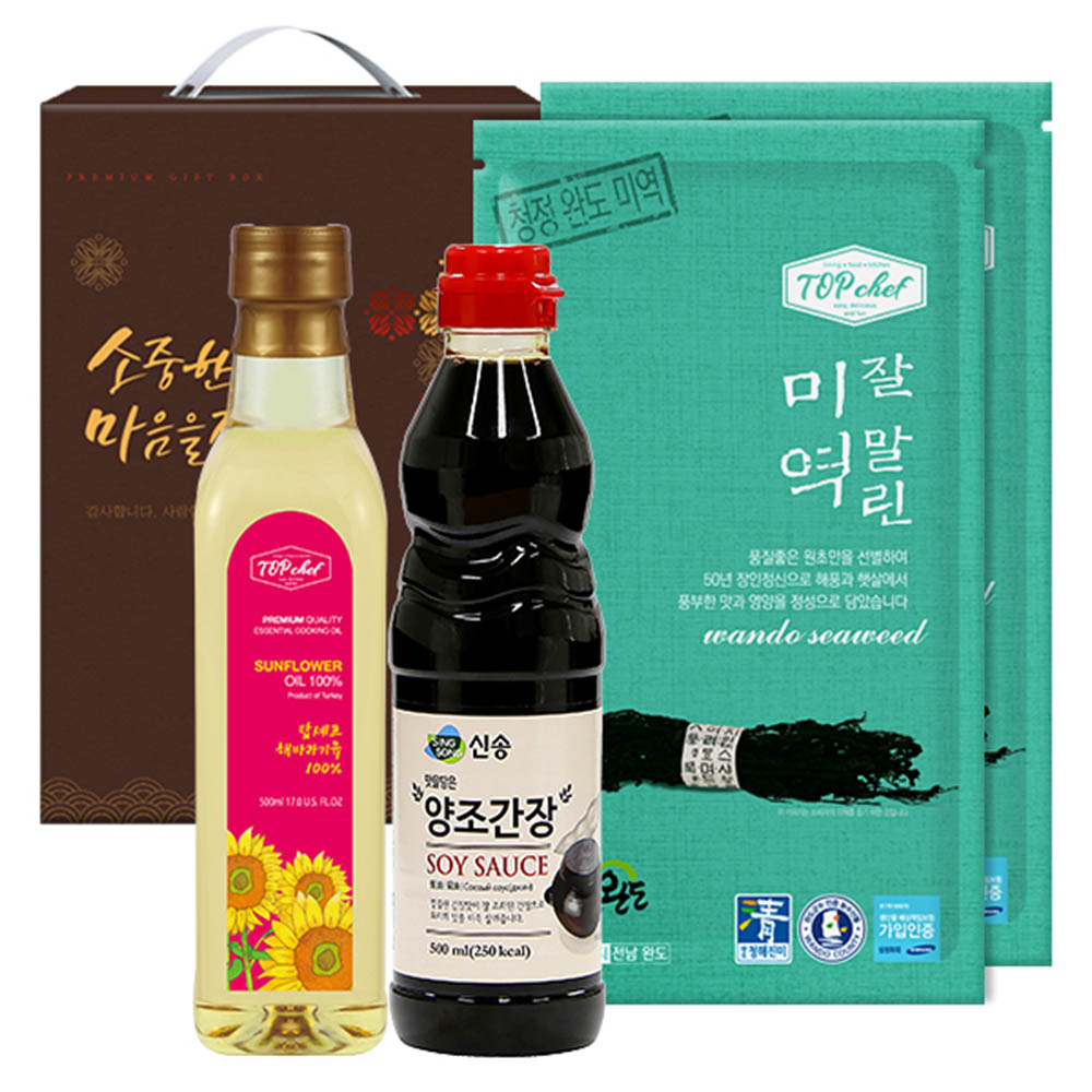 탑셰프 페트해바라기유 잘말린미역40g2P 신송양조간장(4종)