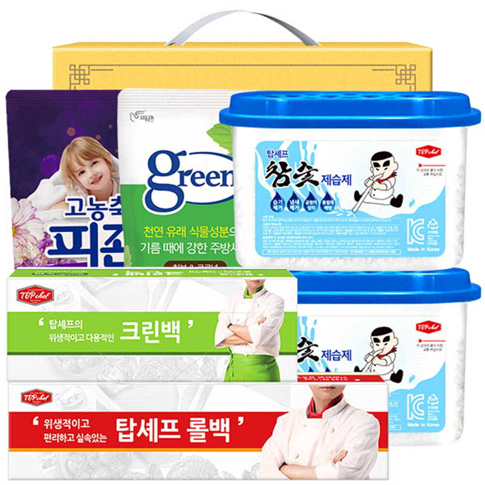 피죤 그린주방세제 롤백100매 크린백 참숯제습제2P(6종)