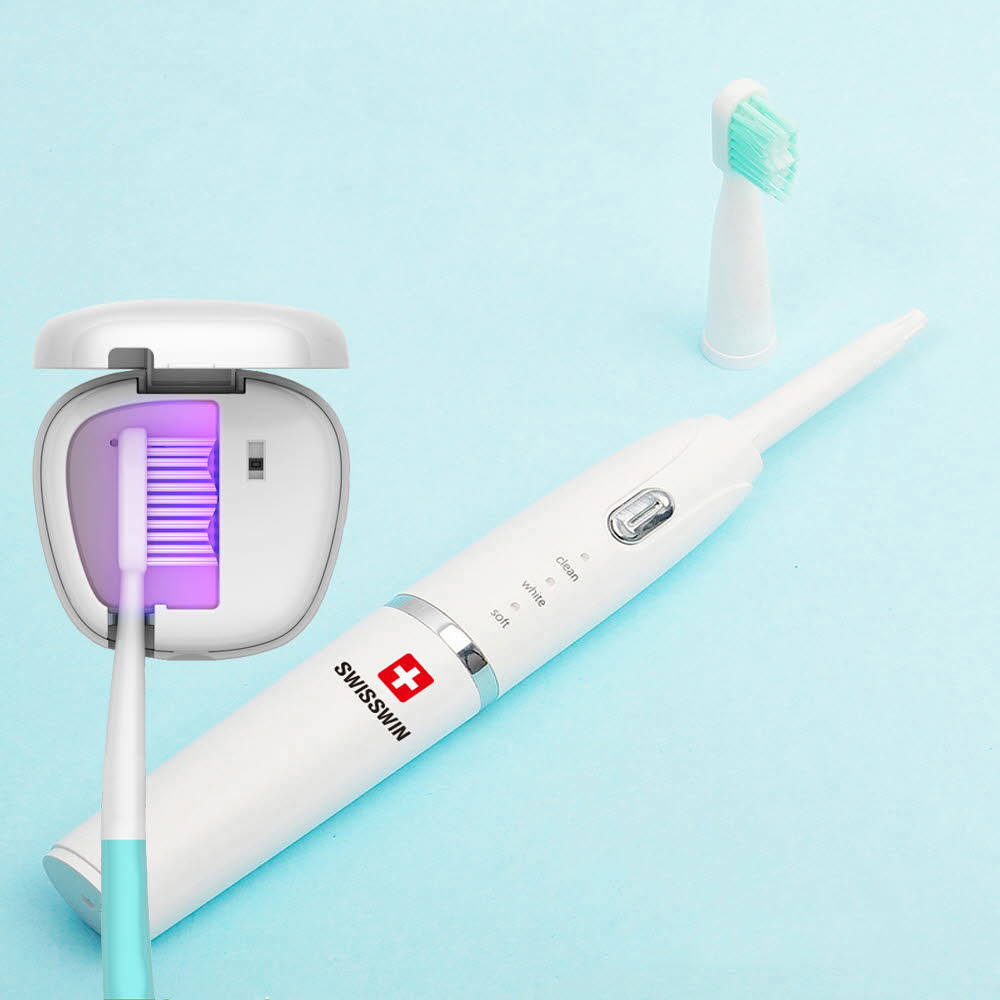 스위스윈 UVC LED 휴대용 칫솔살균기+소닉음파전동칫솔 세트