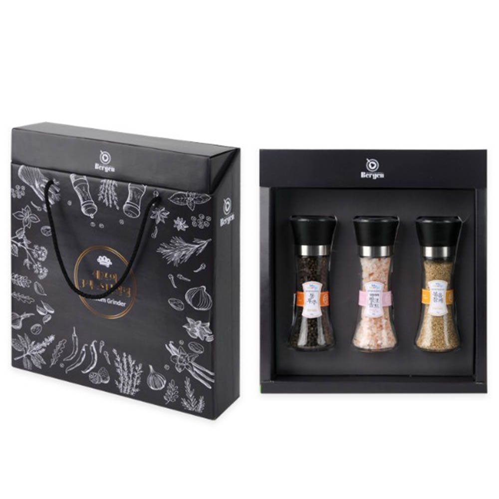 베르겐 핑크솔트+볶은참깨 + 통후추 그라인더 3종세트