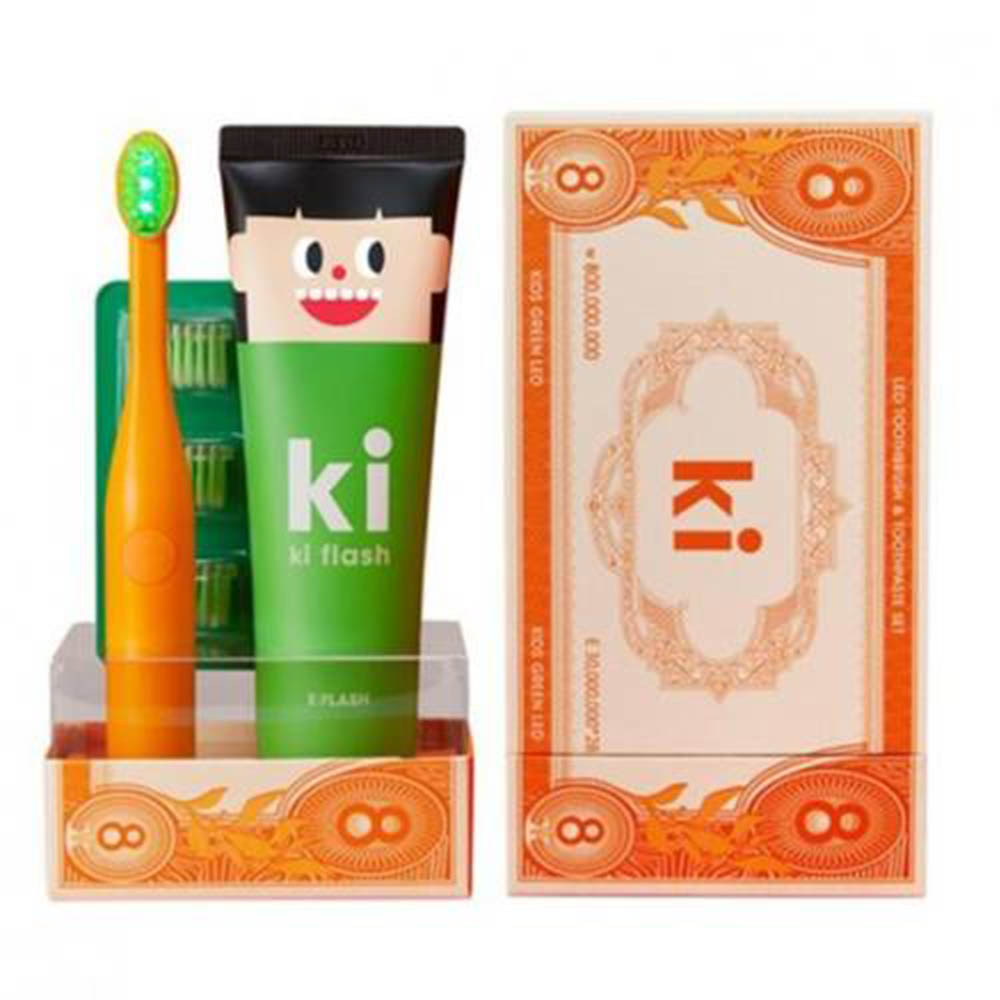 [미플래쉬] 키즈 키플래쉬 선물세트 오렌지(칫솔+치약+칫솔모3개+스티커)