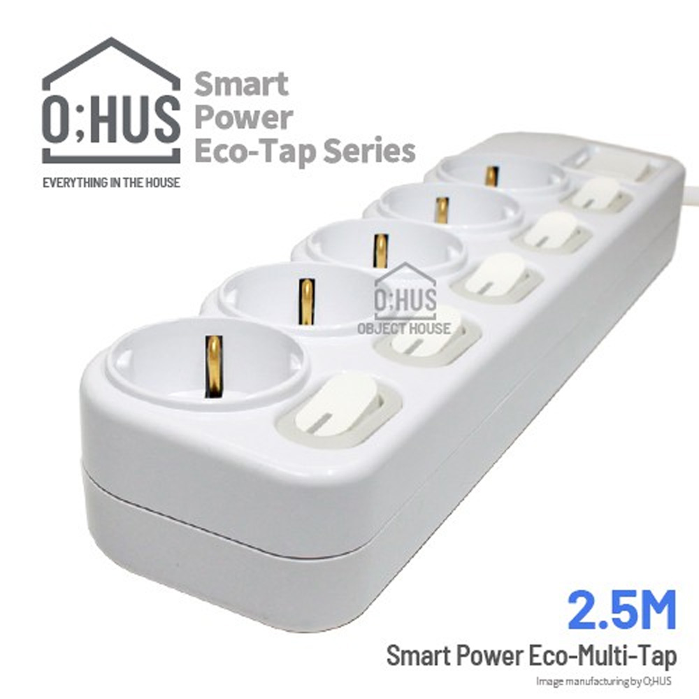 오후스 Eco-Tap series 절전형 5구 선길이 2.5M/휴대용 에코파우치 증정