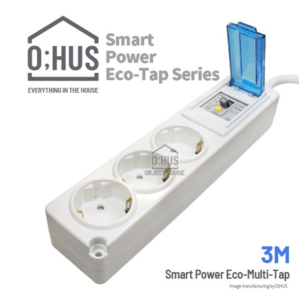 오후스 Eco-Tap series 누전차단형 고전력 3구 선길이 3M/휴대용 에코파우치 증정