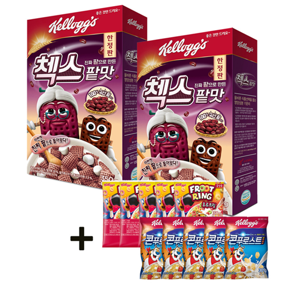 켈로그 New 첵스 팥맛 350g x 2개 한정판 + (증정) 콘푸로스트 30g x 5개 + 후르트링 30g x 5개