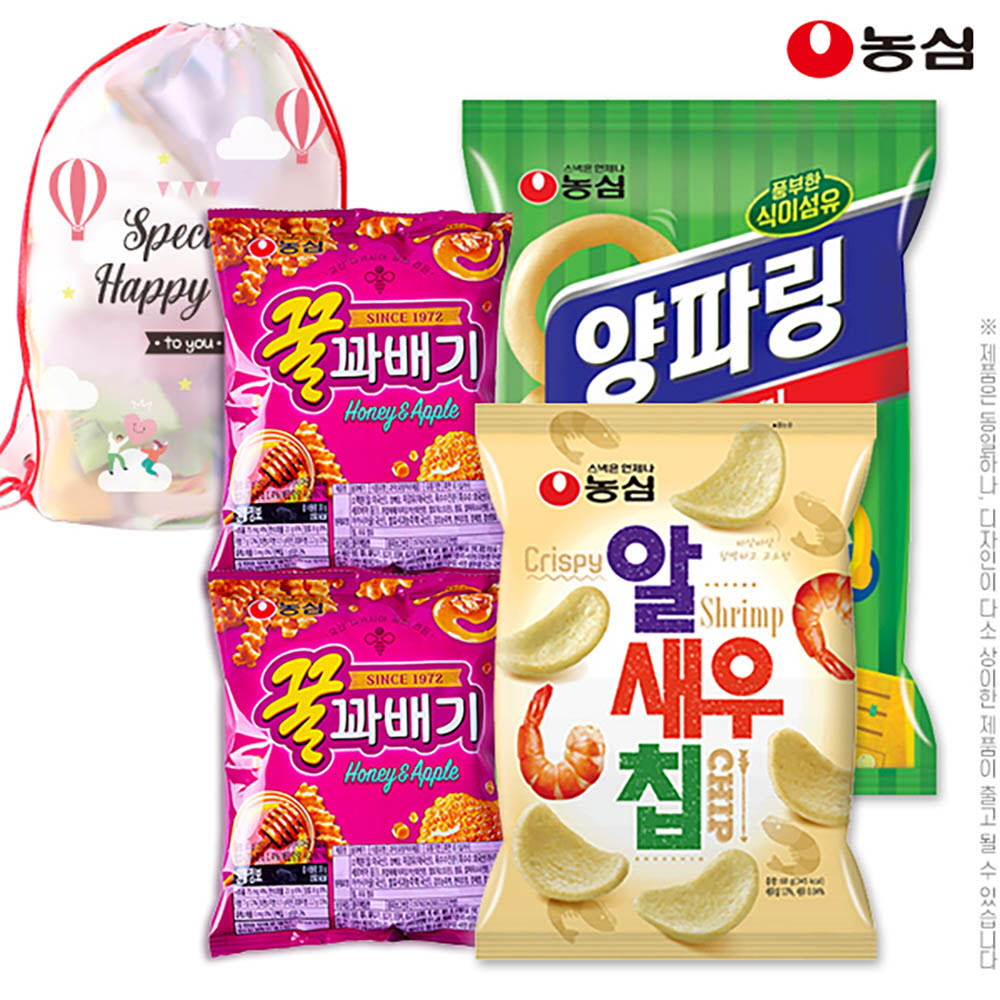 (파우치백)먹거리 에너지가필요해4종2호(꿀꽈배기미니2개,알새우칩,양파링)