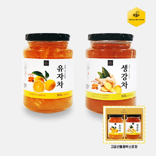 허니비푸드 꿀을 그린사람들 건강차 2종 A세트(유자차500g+생강차500g)