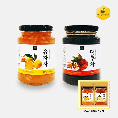 허니비푸드 꿀을 그린사람들 건강차 2종 B세트(유자차500g+대추차500g)