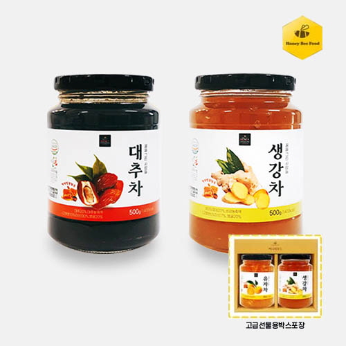 허니비푸드 꿀을 그린사람들 건강차 2종 E세트(대추차500g+생강차500g)