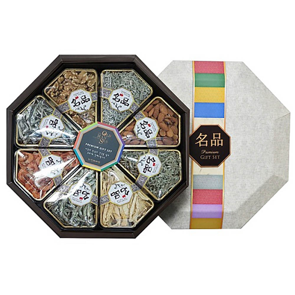 노인과바다 팔각 멸치세트 2호 (세멸70g, 소멸70g, 중멸70g, 대멸70g, 두절새우50g, 황태채50g, 아몬드160g, 호두120g)