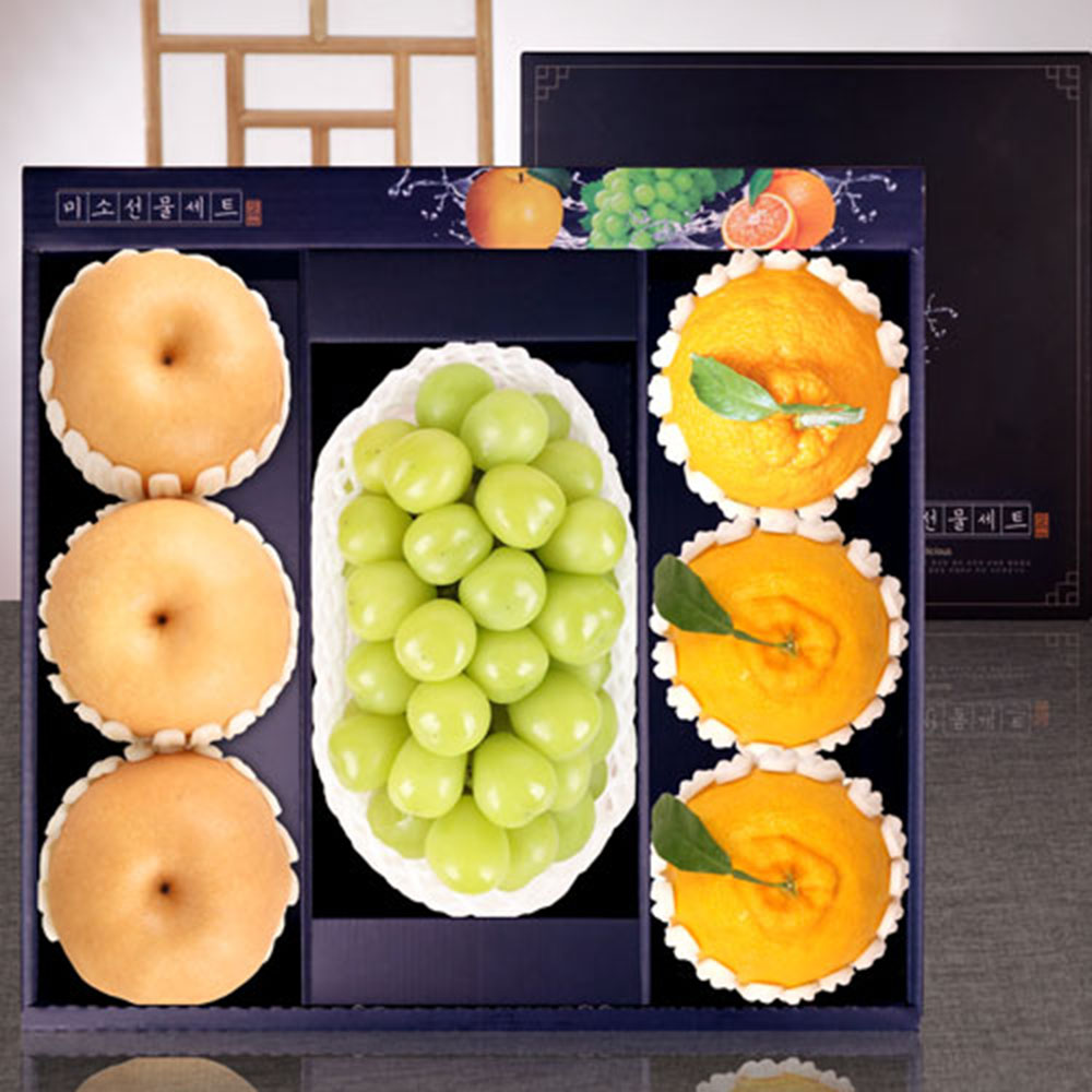 [안송미소배] [GAP인증/안성농협] 프라임 농협삼색 특선(샤인머스캣(특대) 1과, 배 3과, 한라봉(특대) 3과 중량 4.2kg내외 샤인 700g내외, 배 650g내외, 한라봉 