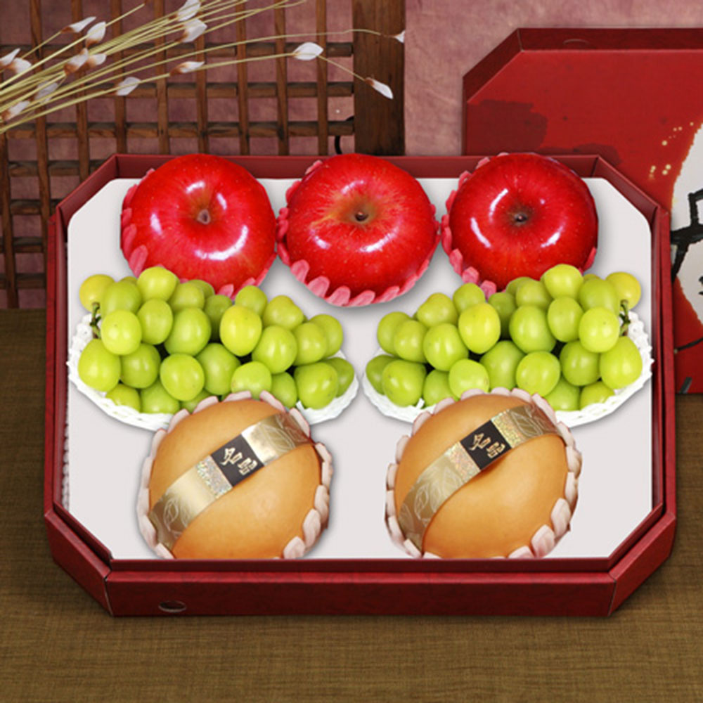 [델리후르츠] [프라임] 팔각 샤인혼합 특선(사과 3과, 샤인머스캣 2과, 배 2과 3.5kg내외 )